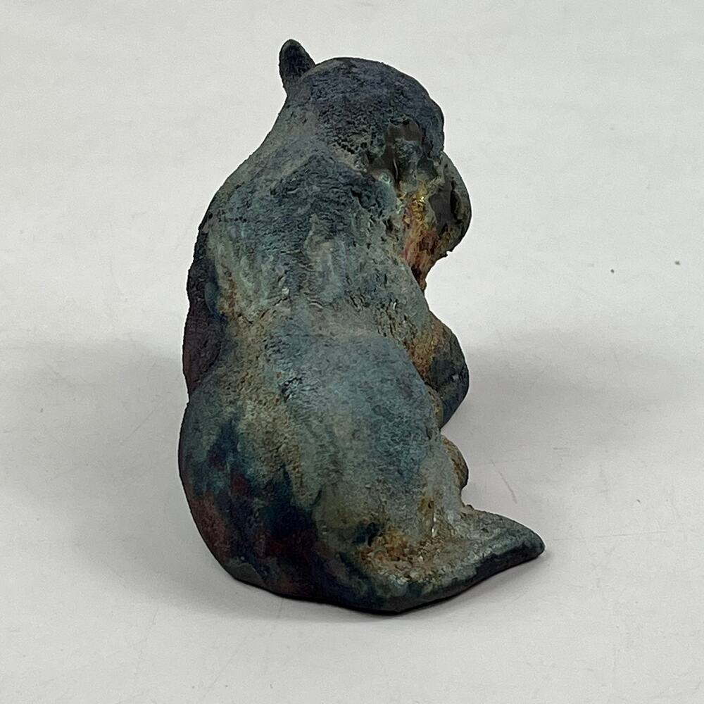 Raku Fired Bull Figurine Primitive Studio Pottery Ox Sculpture Handmade Art 4" - Picture 4 of 12